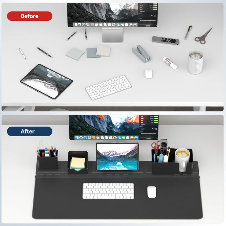 KDD Rutchfeste Schreibtischunterlage Schwarz mit Magnetisch Organizer Set, 5 in 1 Gaming Mauspad & D