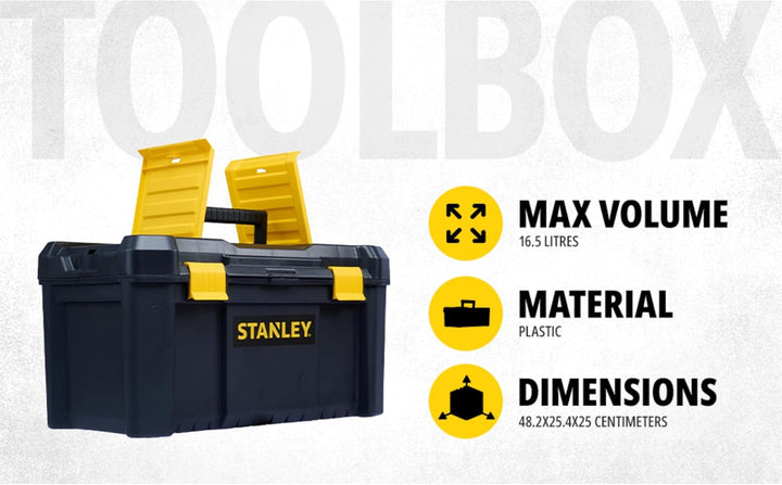Stanley Kunststoff-Werkzeugbox/kasten (19 Zoll, mit Kunststoff-Schliessen und Organizern, entnehmbar