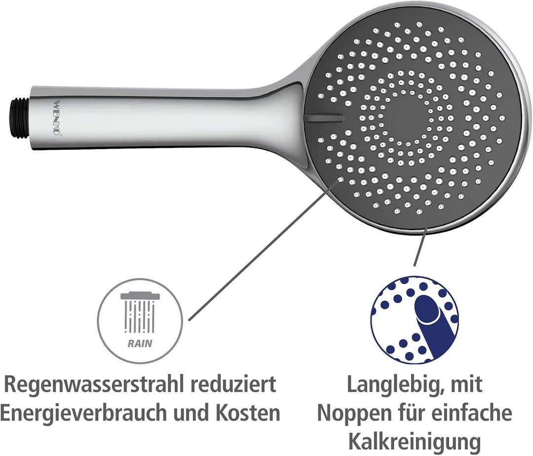WENKO Wasserspar Duschkopf Watersaving, Handbrause mit Wasserspar-System, 3 Strahlarten, Ø 11 cm, AB