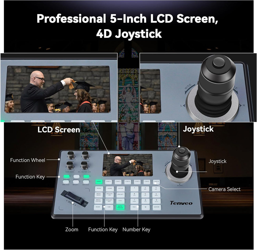 Tenveo PTZ Kamera 20X Optischer Zoom & 4D Joystick Controller Bundle, 1080P USB3.0/HDMI/IP/PoE VISCA