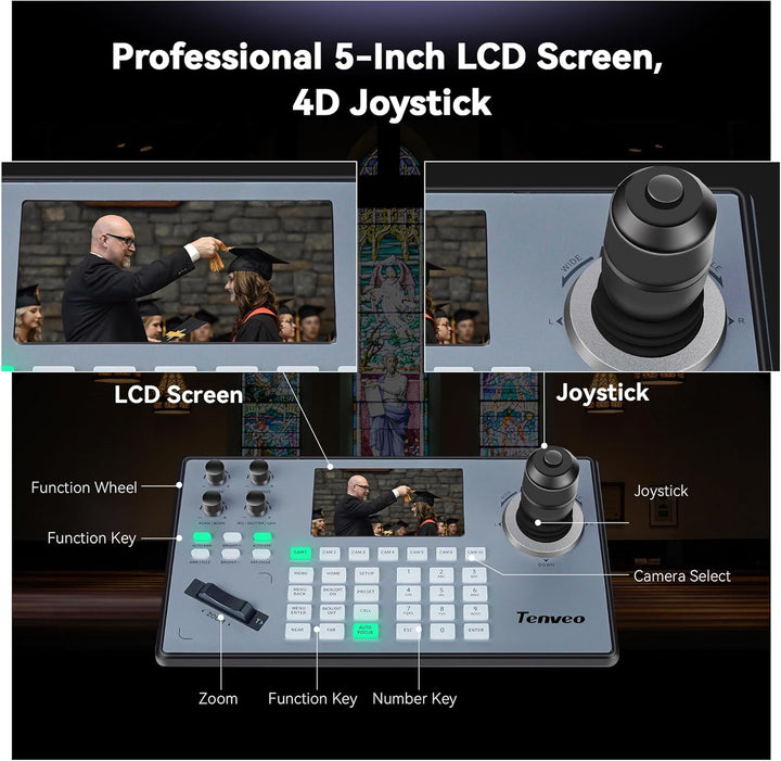 Tenveo PTZ Kamera 20X Optischer Zoom & 4D Joystick Controller Bundle, 1080P USB3.0/HDMI/IP/PoE VISCA