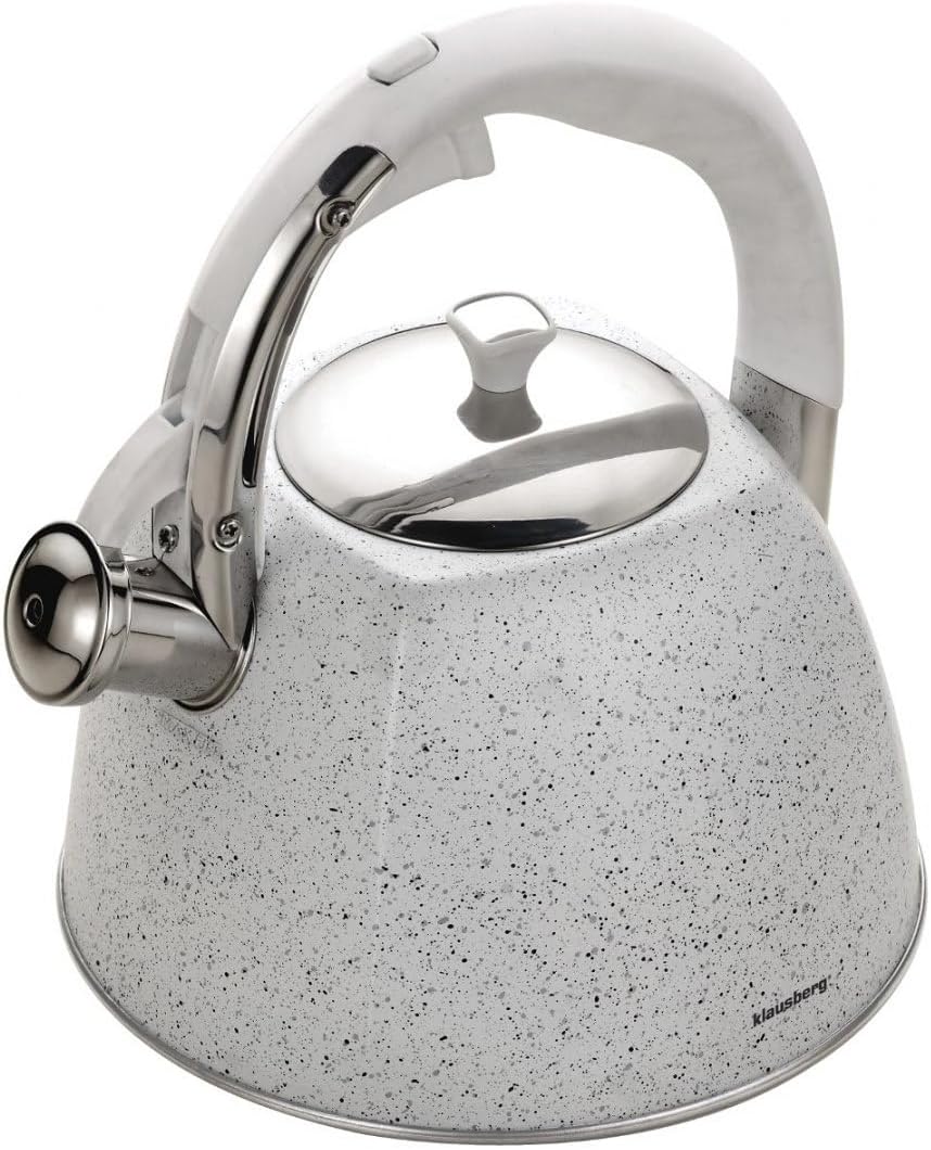 Flötenkessel Wasserkessel Edelstahl Inox Marmorbeschichtung 3.0L Klausberg KB-7261 Weiss | Marmor, W