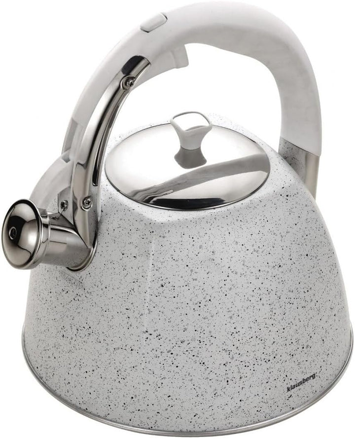 Flötenkessel Wasserkessel Edelstahl Inox Marmorbeschichtung 3.0L Klausberg KB-7261 Weiss | Marmor, W