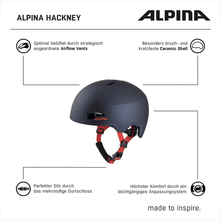 ALPINA HACKNEY - Leichter, Bruchfester &amp; Optimal Klimatisierter Fahrradhelm Mit Nachrüstbarem LED Fü