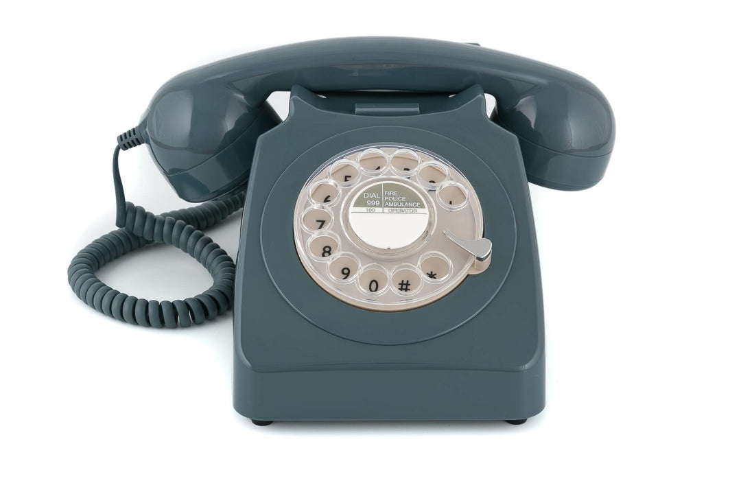 GPO 746ROTARYGRY Retro Telefon mit Wählscheibe im 70er Jahre Design Grau, Grau