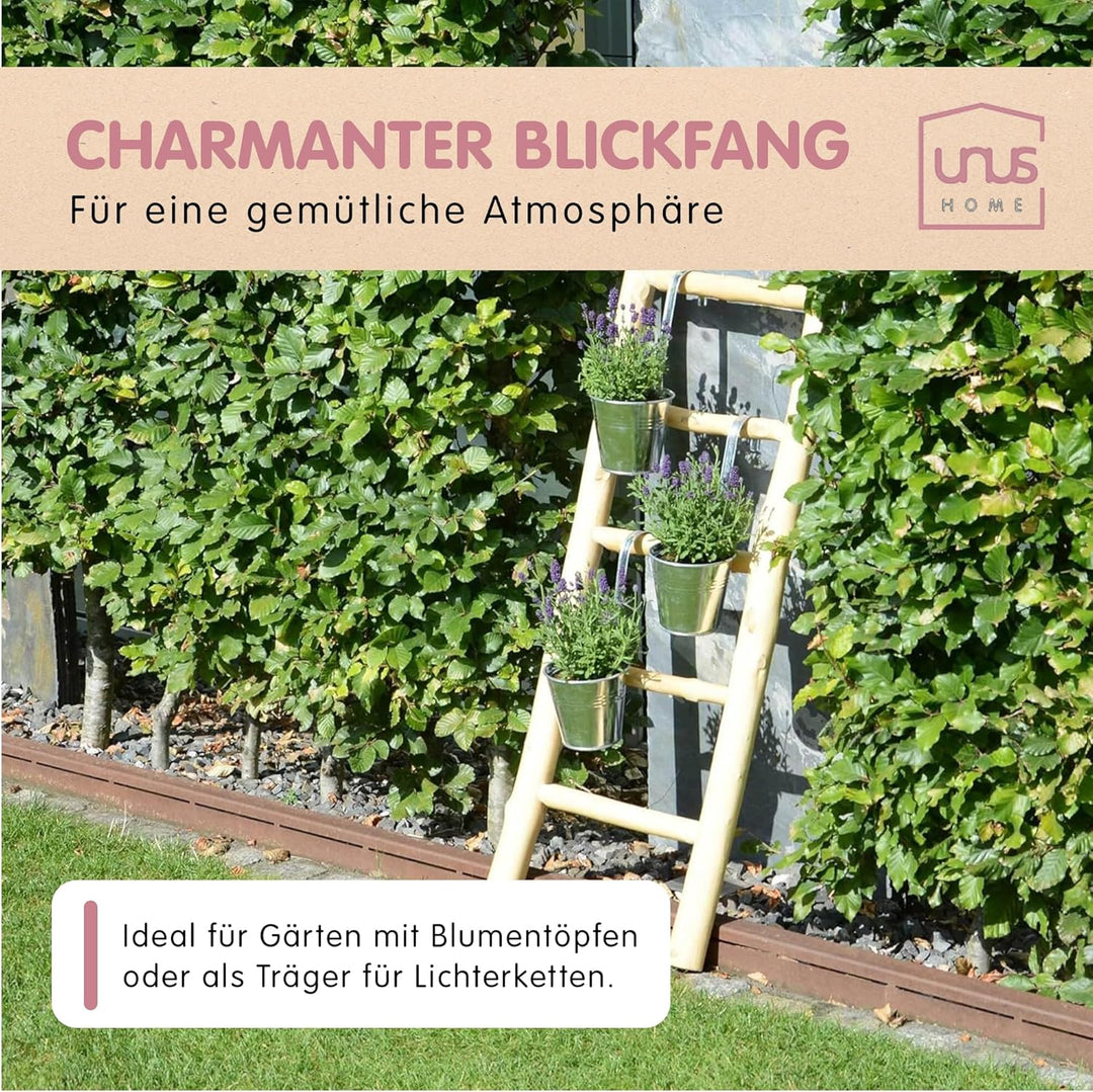 UNUS Dekoleiter Holz, 120cm 5 Stufen, naturfarben, Holzleiter Deko Leiter Wand Dekoration, Handtuchh