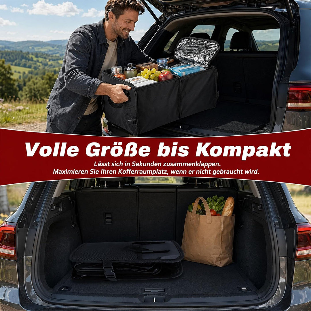 Faltbarer Auto Kofferraum Organizer Universal – 72L Auto Aufbewahrungsbox | Alu-Griffe Trennwände Re