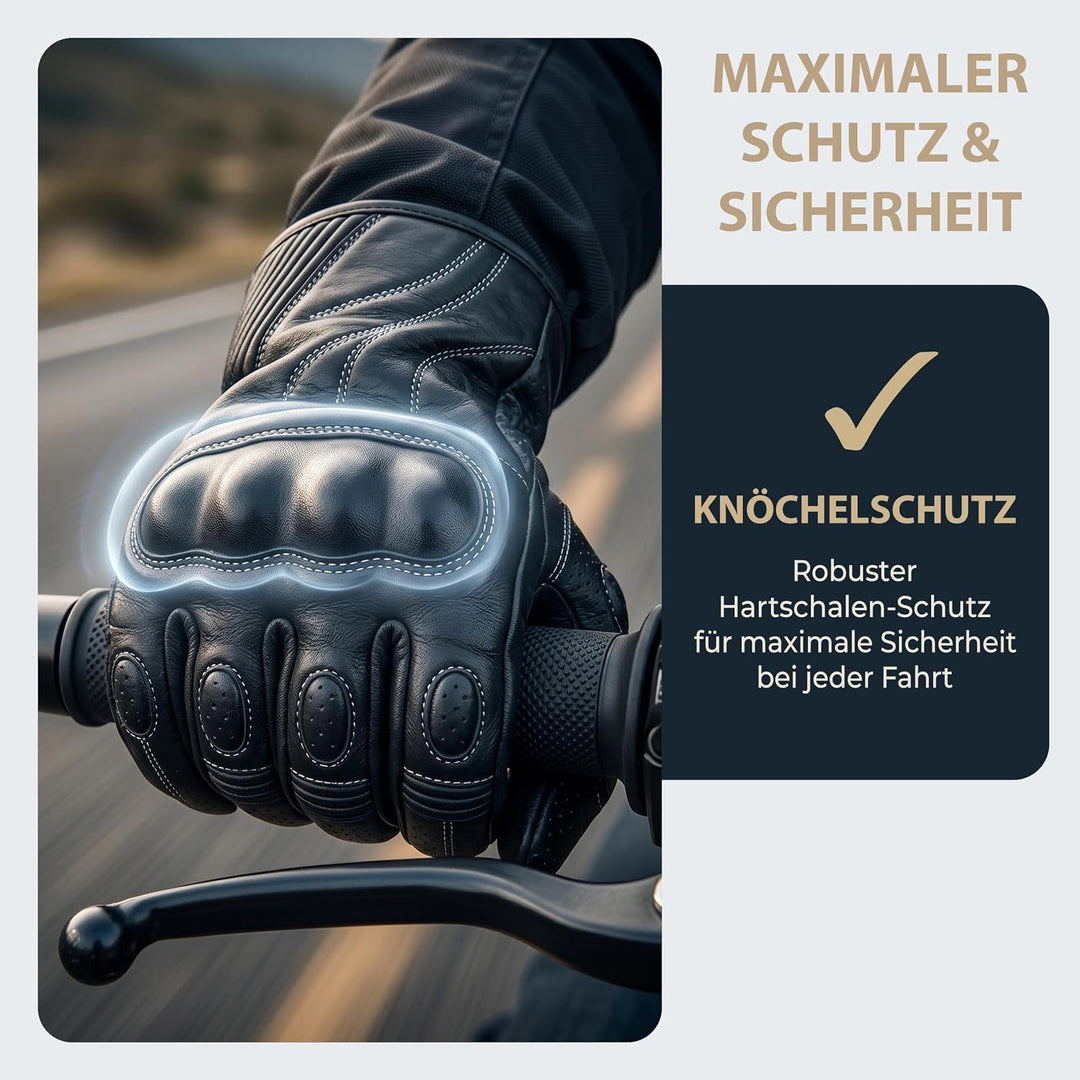 German Wear Motorradhandschuhe Motorrad Biker Lederhandschuhe Schwarz 8=m, 8=m