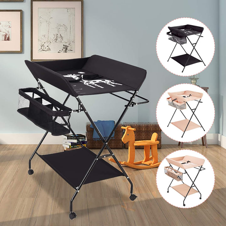Wickeltisch Klappbar mit Sicherheitsgurt 80x63cm, 33 lbs Tragkraft & Stauraum - Mobile Wickelkommode