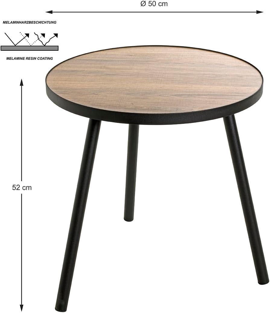 HAKU Möbel Beistelltisch, MDF, schwarz-eiche, Ø 50 x H 52 cm