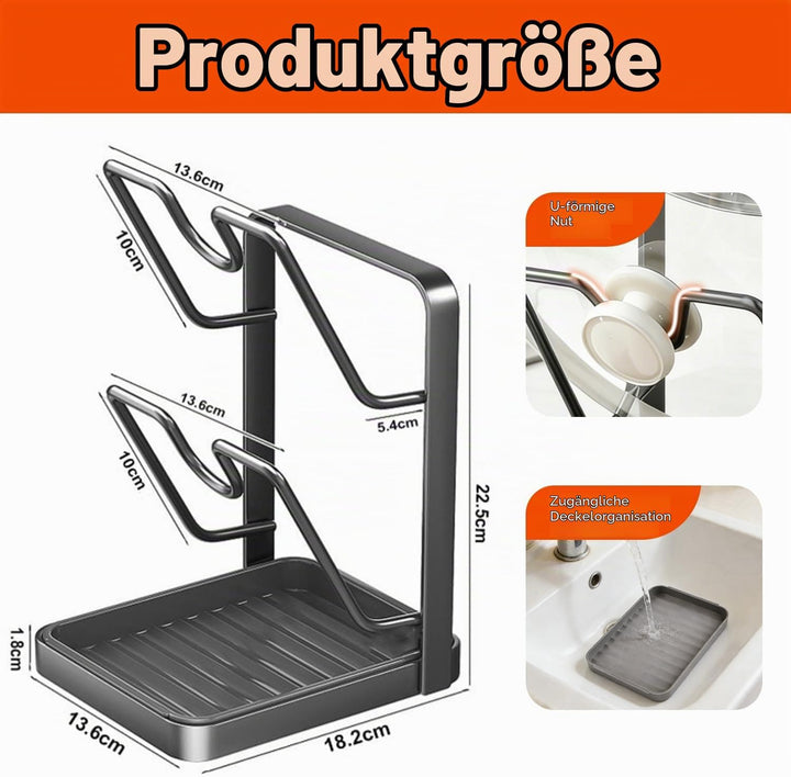 Dandin Topfdeckelhalter, Topfhalter Löffelablage Küche, Topfdeckelhalter Küchenutensilien, 2-in-1-De