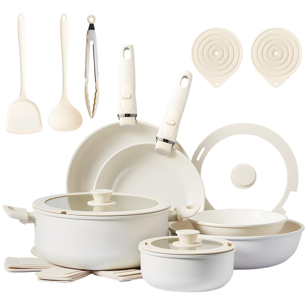 LEADZM Keramik Topfset Induktion，Pfannenset，Kochtopf Set mit Deckel，Induktions Töpfe Set，22-Teilig，A