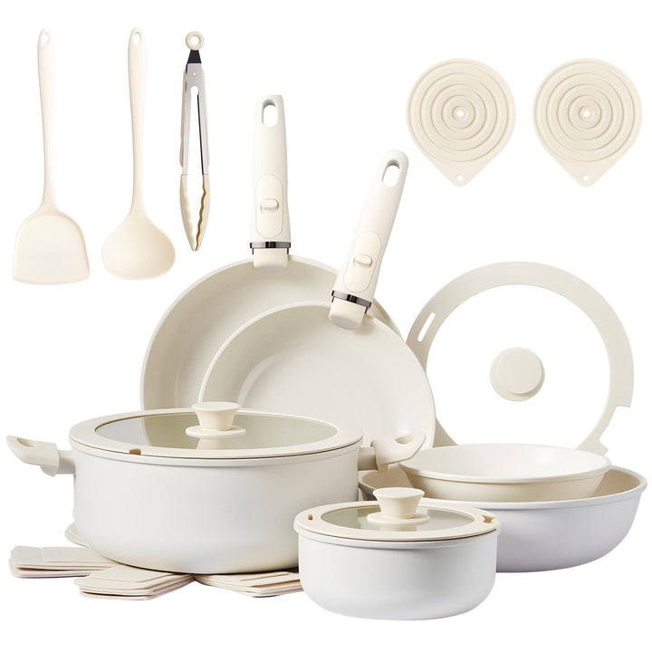 LEADZM Keramik Topfset Induktion，Pfannenset，Kochtopf Set mit Deckel，Induktions Töpfe Set，22-Teilig，A