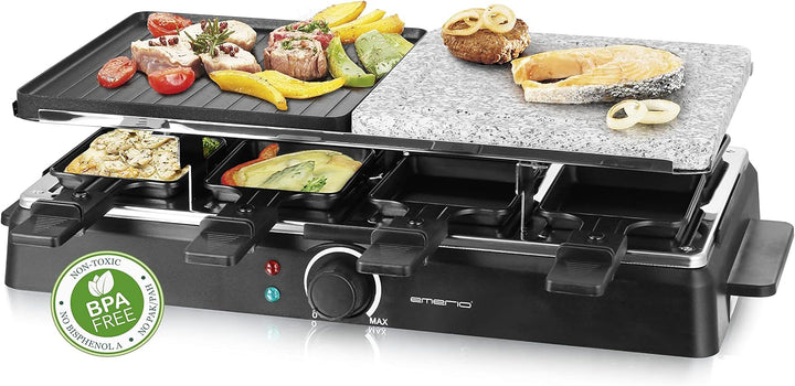 Emerio Raclette für bis zu 8 Personen mit heissem Stein und Grillfläche in Kombination, regulierbare