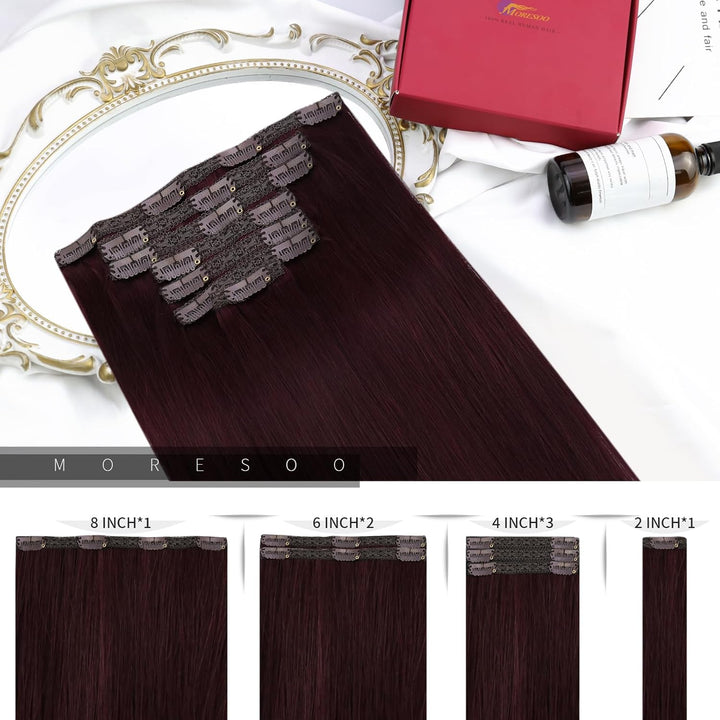 Moresoo Clip Extensions Echthaar Clip in Extensions Rot Doppelt Tressen Haarverlängerung Echthaar Cl