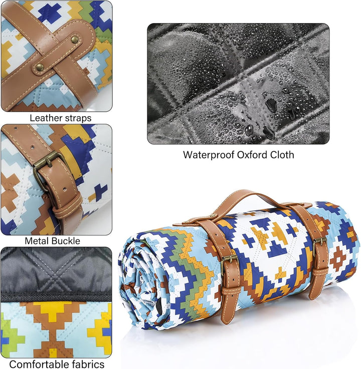 Picknickdecke 200 x 200cm,Boho Picknickdecke Wasserdicht,Tragbare Waschbar Extra Grosse Stranddecke