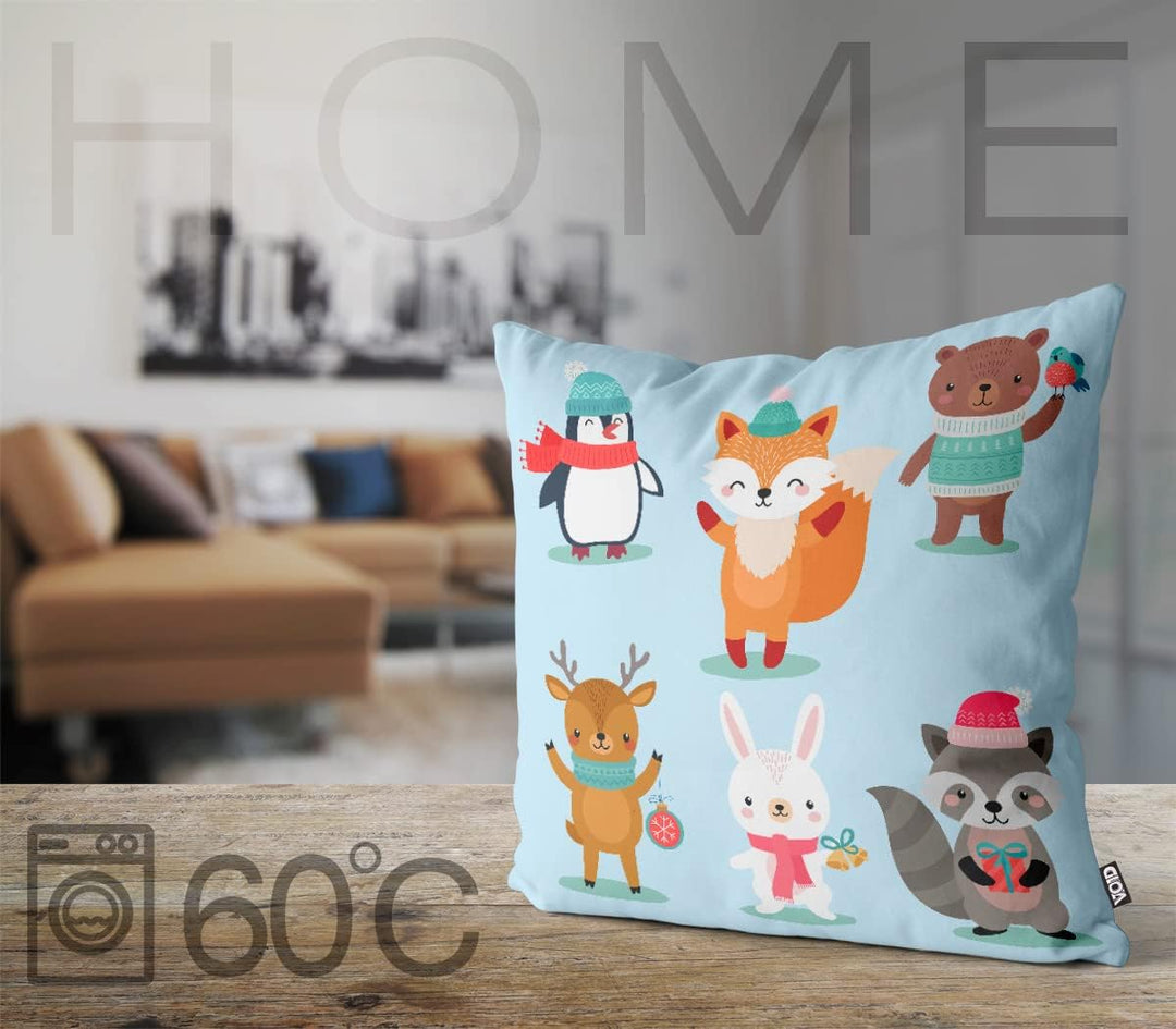 VOID Winter Tierkinder Kissenbezug Kissenhülle Sofakissen Kissen Deko Weihnachten Winter Weihnachtsd