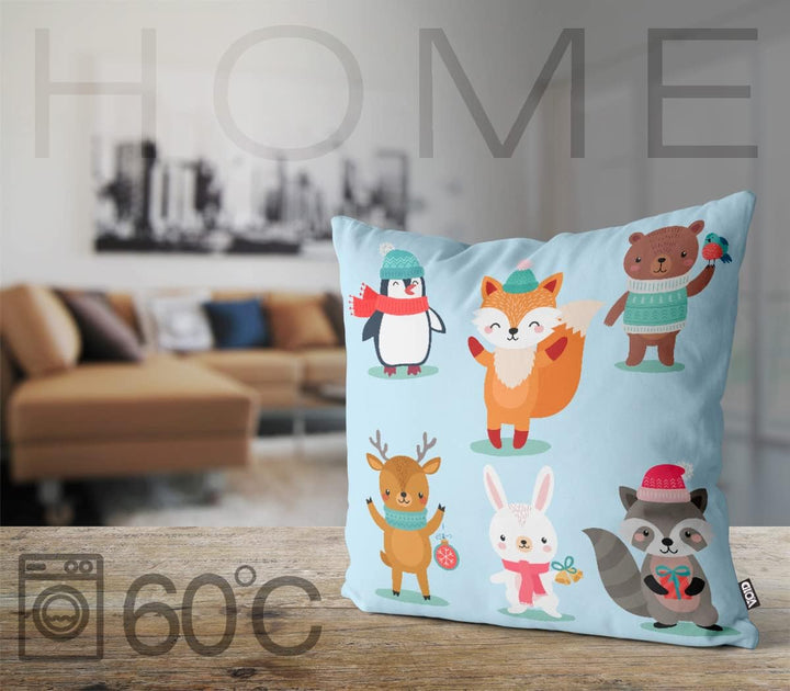 VOID Winter Tierkinder Kissenbezug Kissenhülle Sofakissen Kissen Deko Weihnachten Winter Weihnachtsd