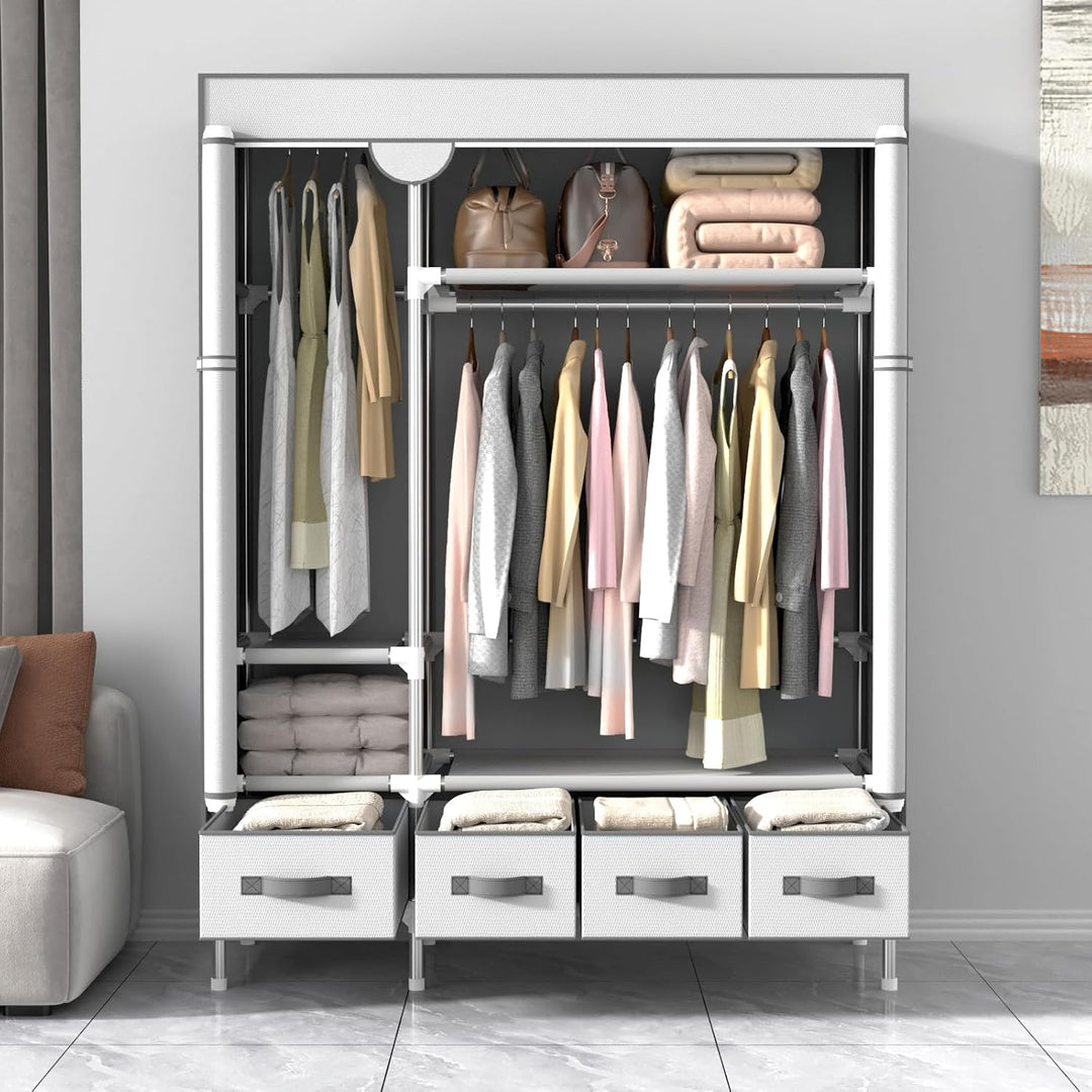 Kleiderschrank,Stoffschrank,Stoffschrank mit Schubladen 130x45x175 Grayish-white, 130x45x175 Grayish