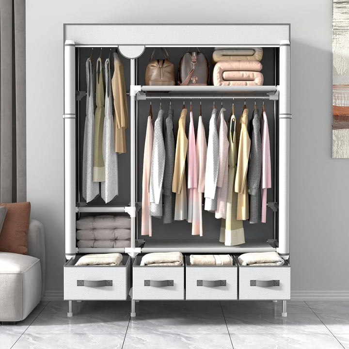 Kleiderschrank,Stoffschrank,Stoffschrank mit Schubladen 130x45x175 Grayish-white, 130x45x175 Grayish