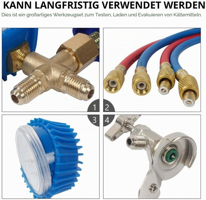 UKCOCO Kältemittel Manometer Set für Auto und Haushalt Klimaanlagen, Monteurhilfe mit Gummi Befüllsc