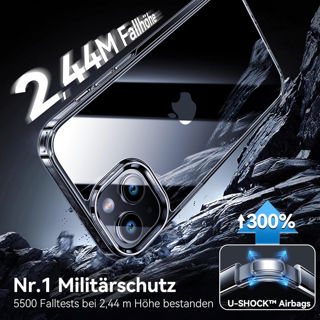 CASEKOO Crystal Clear für iPhone 13 Hülle, iPhone 14 Hülle, [Nie Vergilbung] [Unzerstörbarer Militär