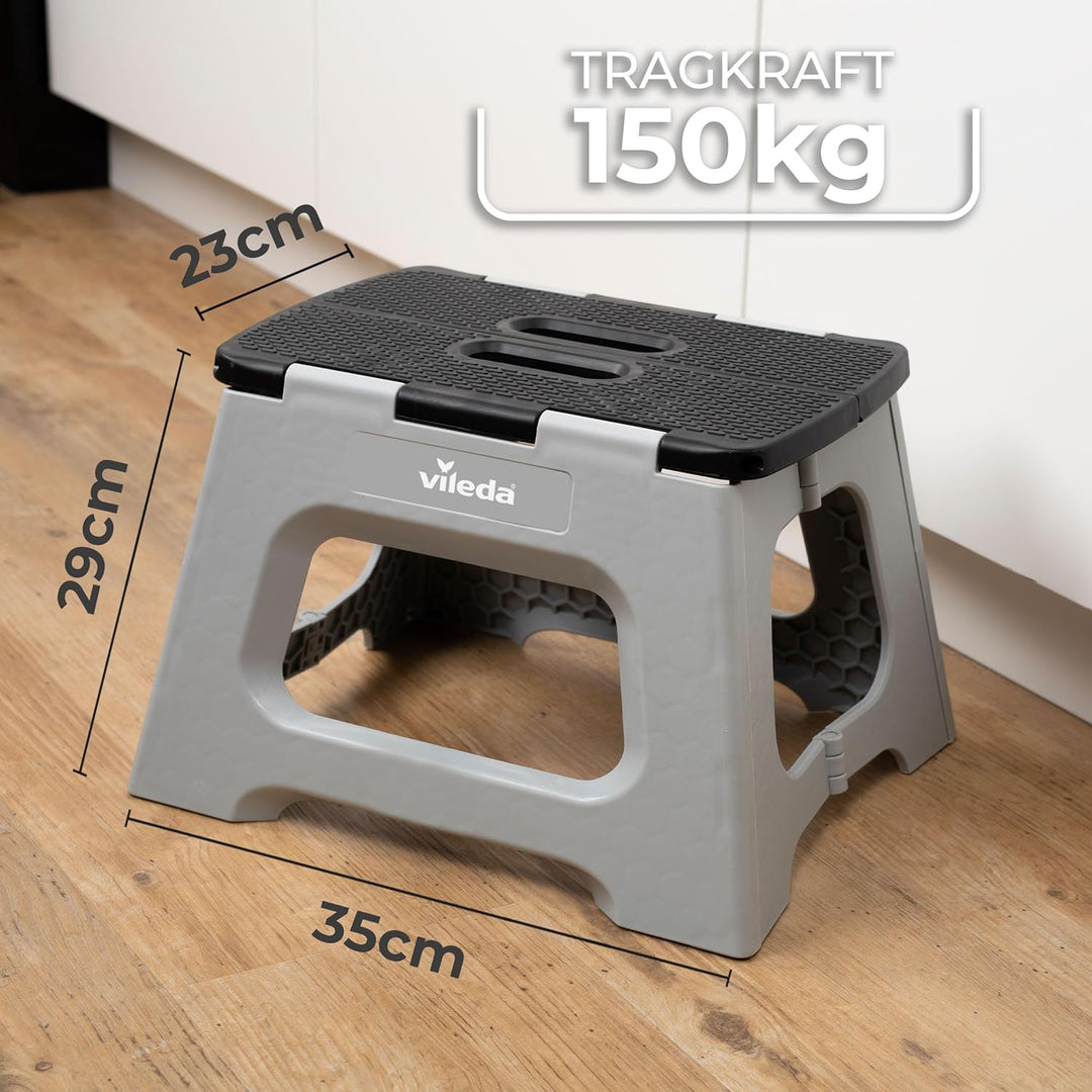 Vileda Tritthocker klappbar 23cm - für Erwachsene & Kinder bis 150kg - Inkl. Anti-Rutsch-Beschichtun