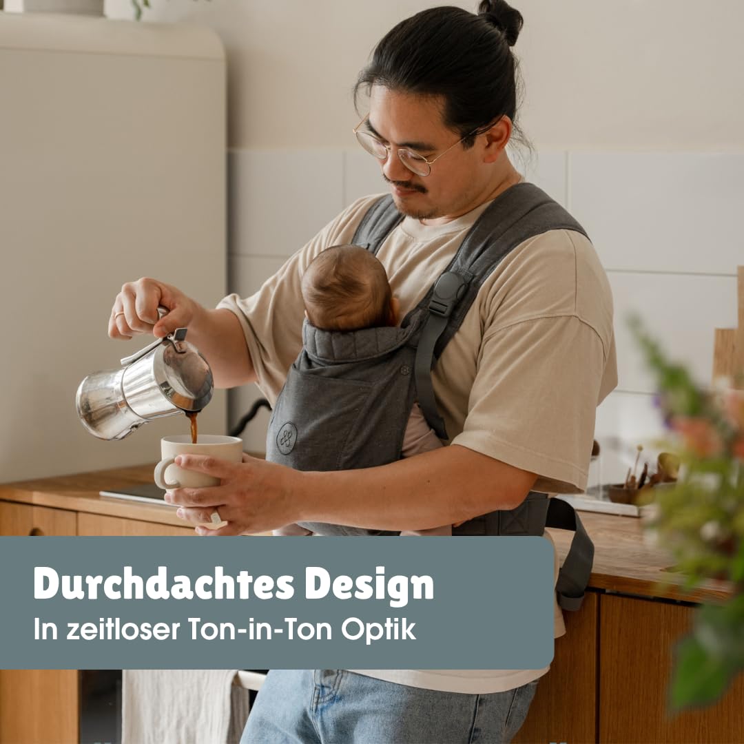 emma & noah Premium Babytrage – mitwachsend 3,5–15kg, ergonomisch, leise Magnetverschlüsse, gepolste