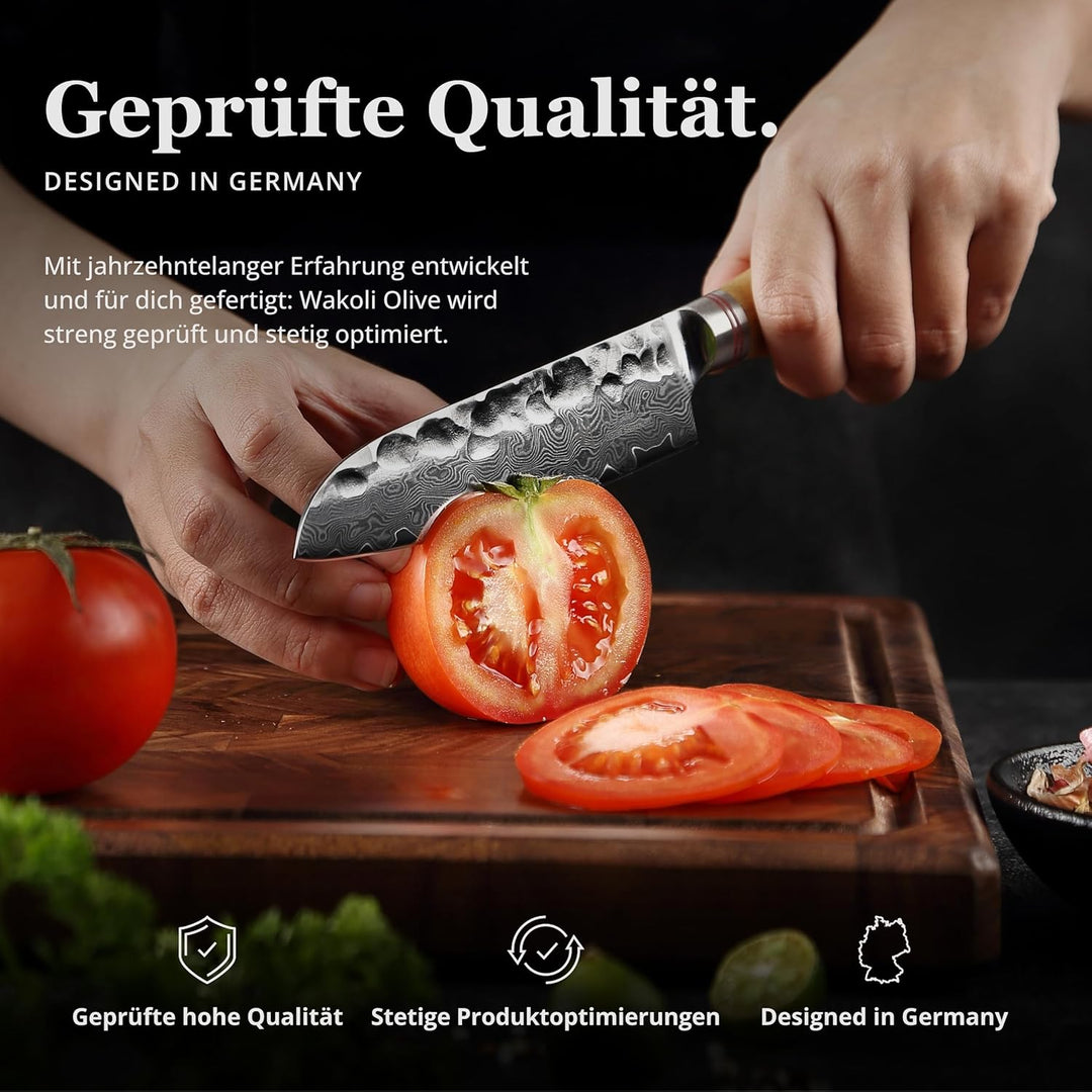 Wakoli Olive HS 3er Damastmesser-Set I 9 bis 17,5 cm Klingen gefertigt aus 67 Lagen echtem Damaststa