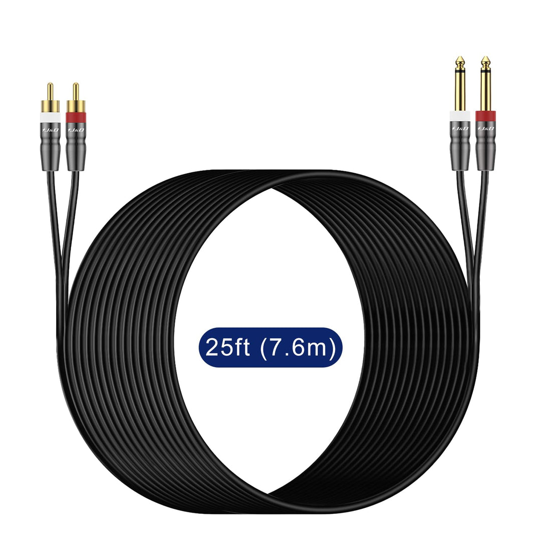 J&D Dual 6,35 mm zu 2RCA Kabel, Heavy Duty 1/4 Männlich auf Cinch Männlich Adapter Stereo Audio Inte