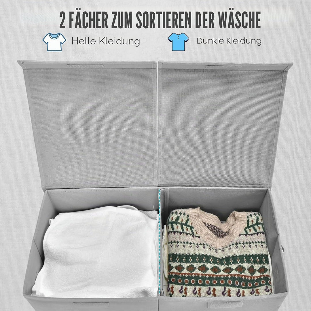 GIANTEX Wäschekorb 115 L mit 2 Fächern, Wäschesammler Wäschebox mit Deckel & Griff, Wäschesortierer