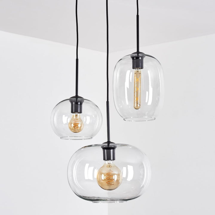 HOFSTEIN Hängeleuchte Apedo, 3-flammige Hängelampe aus Metall/Glas in Schwarz/Klar, moderne Pendelle