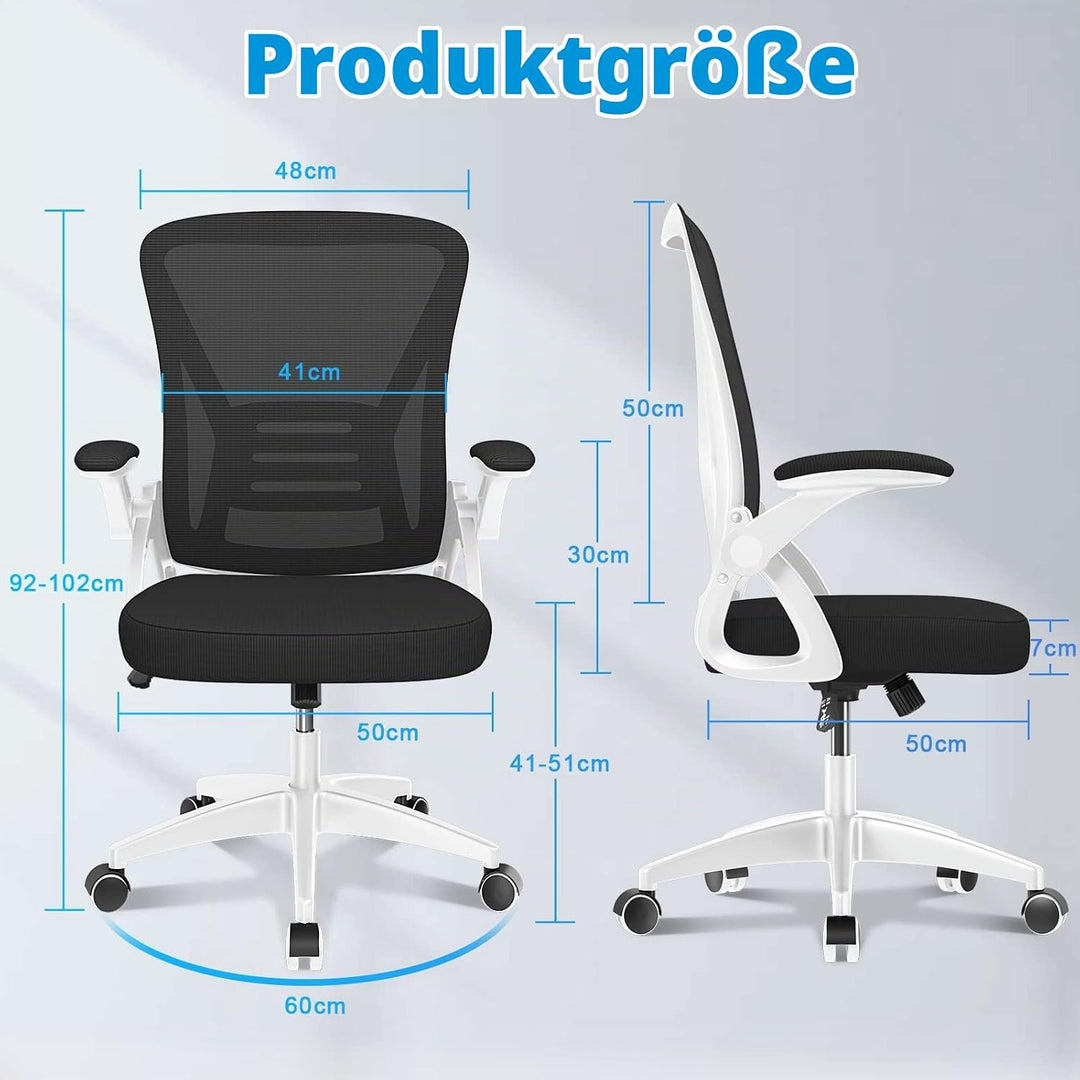 rattantree Bürostuhl mit Hochklappbaren Armlehnen, Ergonomischer Schreibtischstuhl mit Lendenwirbels