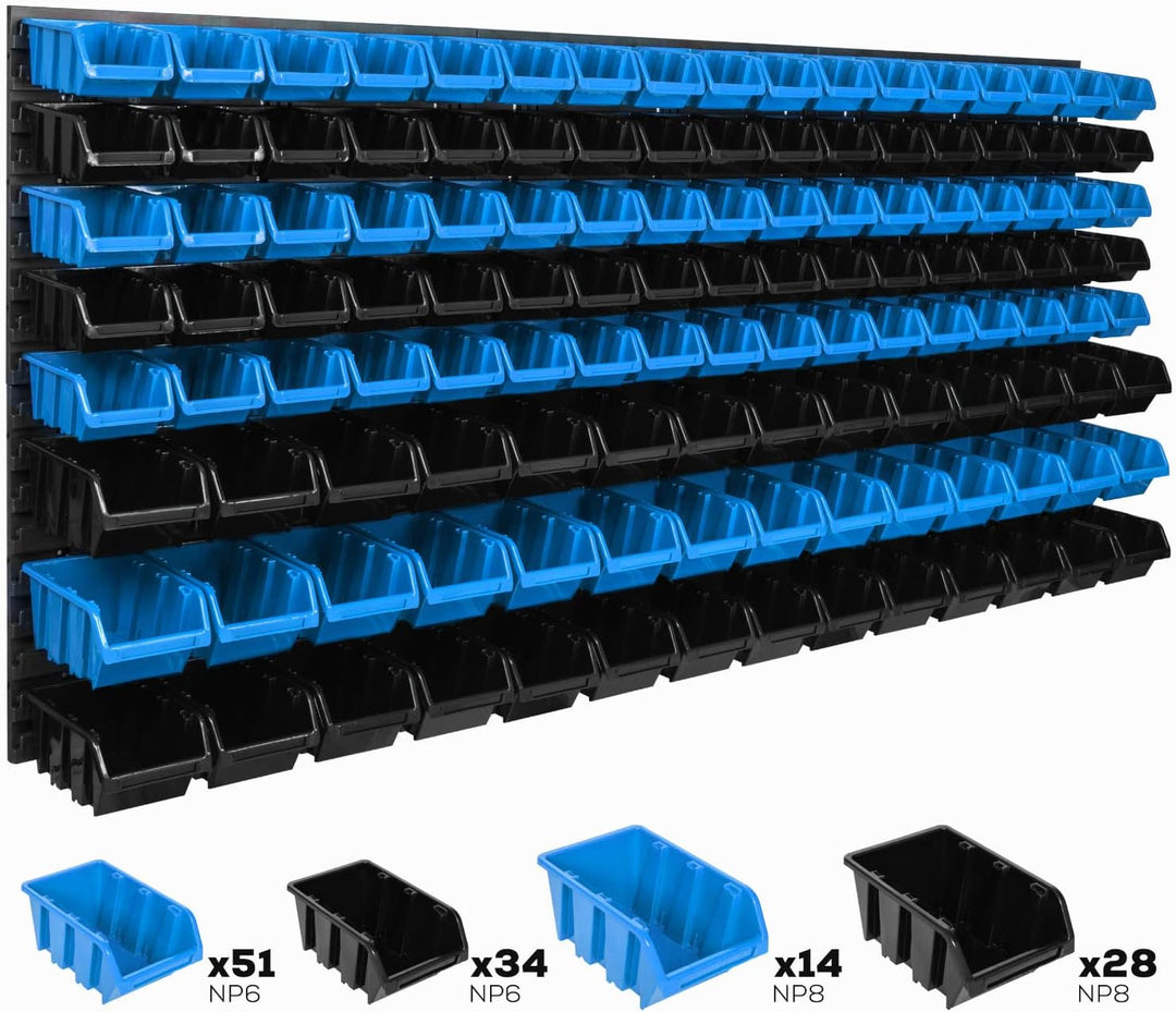 Lagersystem Wandregal 1728 x 780 mm | 127 stck. Box | Stapelboxen Schüttenregal Sichtlagerkästen | E