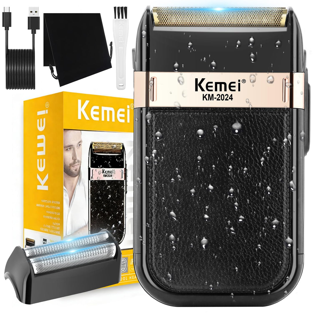 KEMEI Elektrischer Herren-Rasierer, wasserdicht, Säbelrasierer, kabellos, Präzisions-Bartschneider,