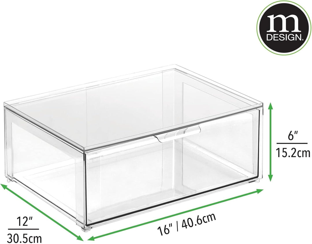 mDesign grosse Aufbewahrungsbox mit Schublade – stabile Schubladenbox aus Kunststoff zur Schuhaufbew