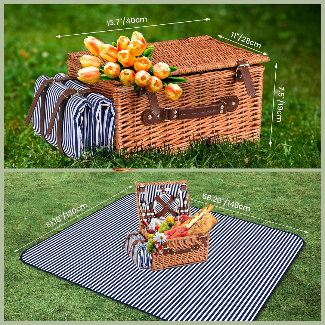 Picknickkorb,Picknickkorb 4 Personen mit Grossem Isoliertem Kühlfach und wasserdichte Picknickdecke,