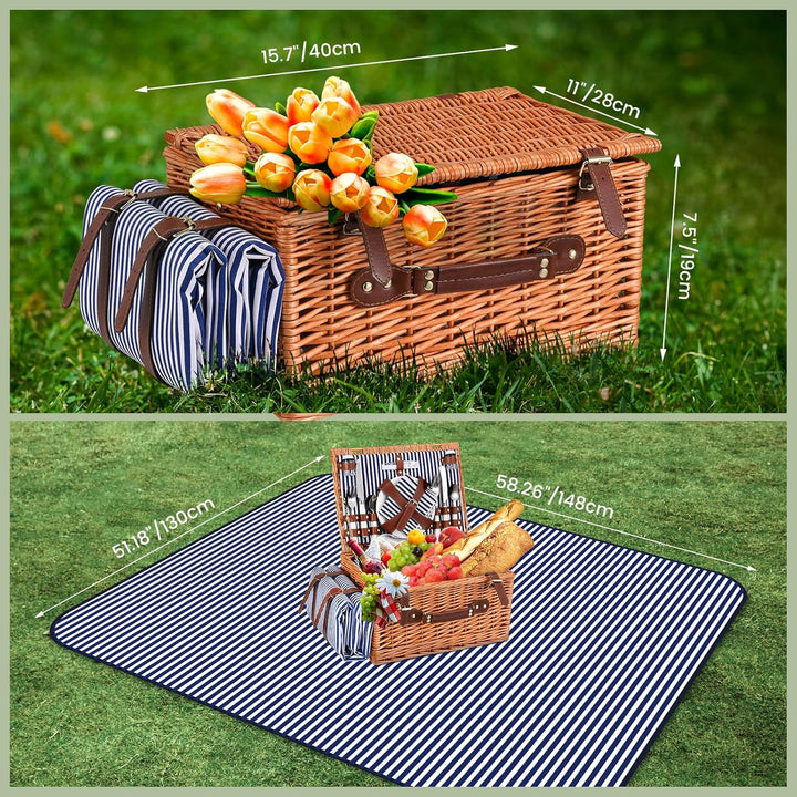 Picknickkorb,Picknickkorb 4 Personen mit Grossem Isoliertem Kühlfach und wasserdichte Picknickdecke,