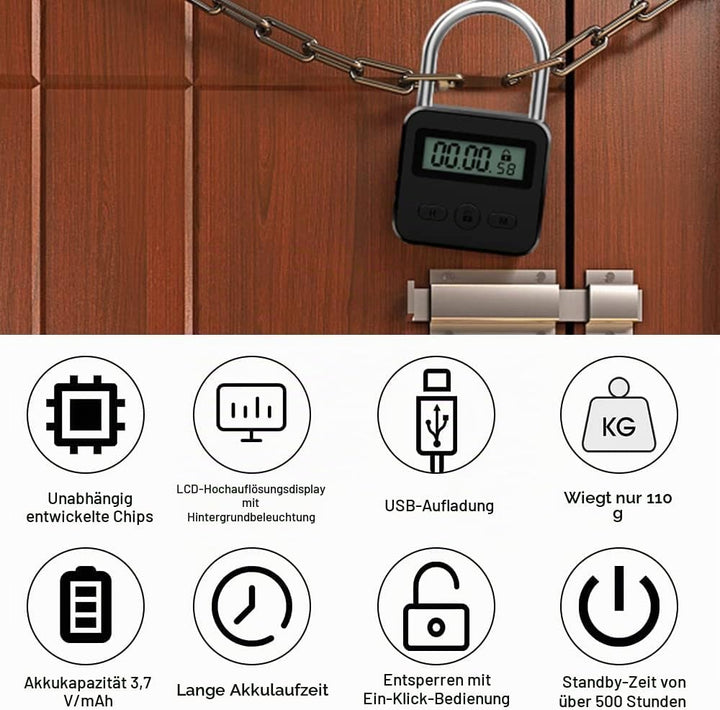 Mizikuu Digitales Zeitschloss, Smart Time Lock Mit LCD-Display, USB Sicherheits-Vorhängeschloss, Hea