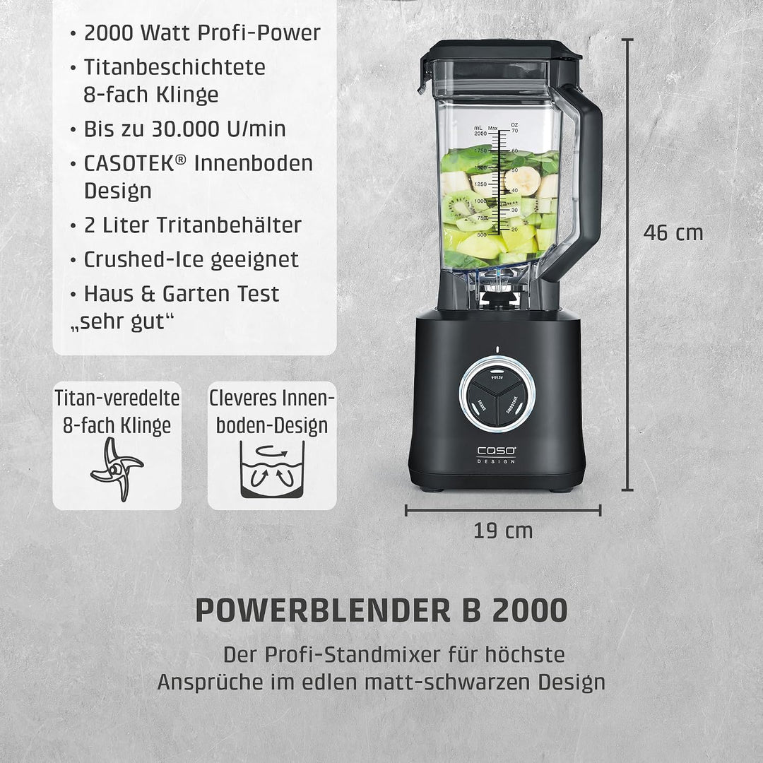 CASO PowerBlender B 2000 - Profi Standmixer, Testurteil: Sehr Gut, 30.000 U/min, bruchsicherer Trita