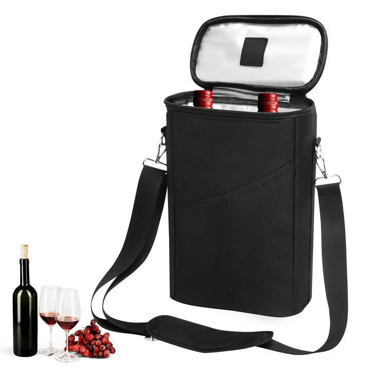 Kühltasche für 2 Flaschen, Flaschentasche Weinkühler 1.5L, 21.5x34cm Isolierter Wein Eisbeutel mit V