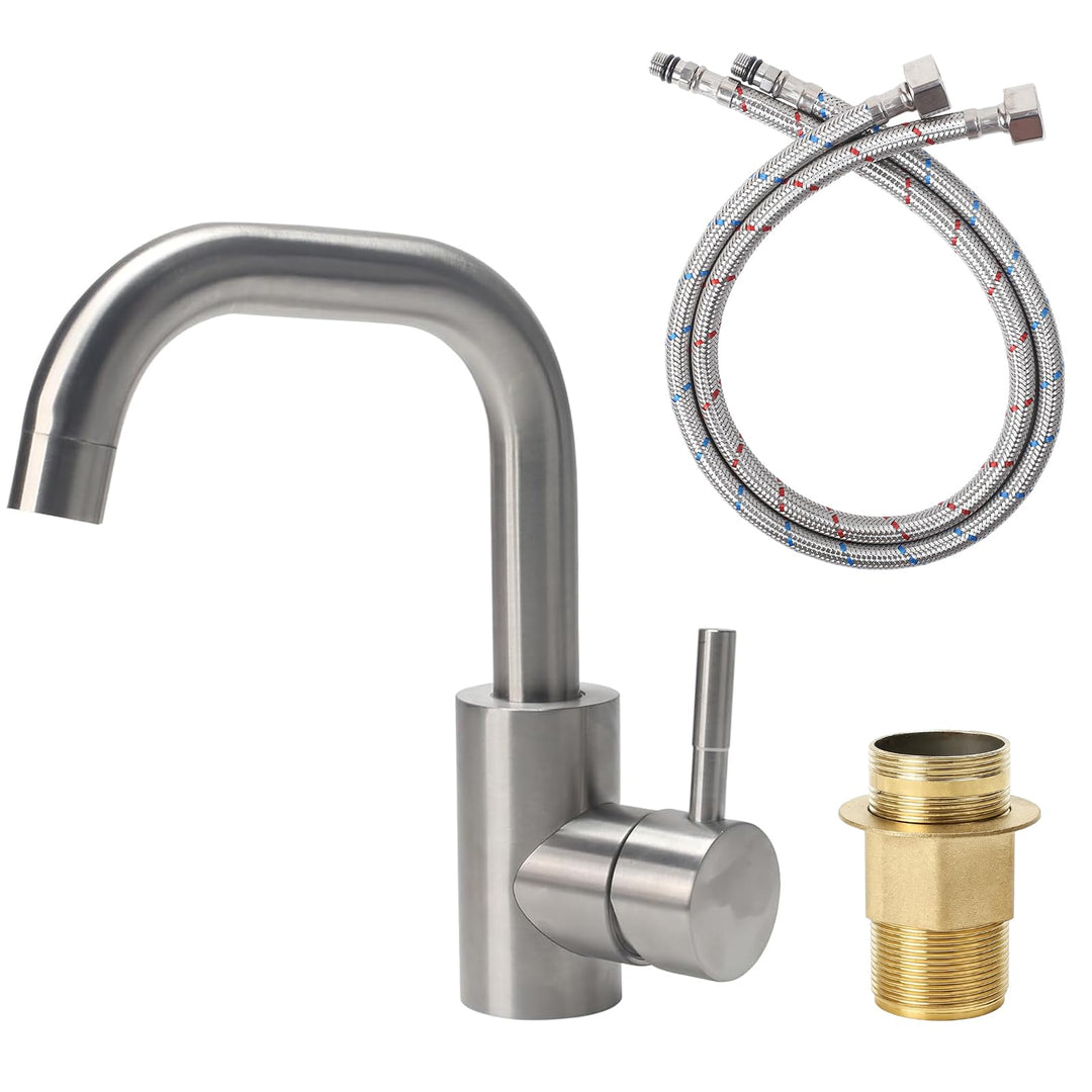 Minnhua Wasserhahn Bad Edelstahl, Waschtischarmatur 360° Drehbar, Armatur Badezimmer mit Schlauch, M