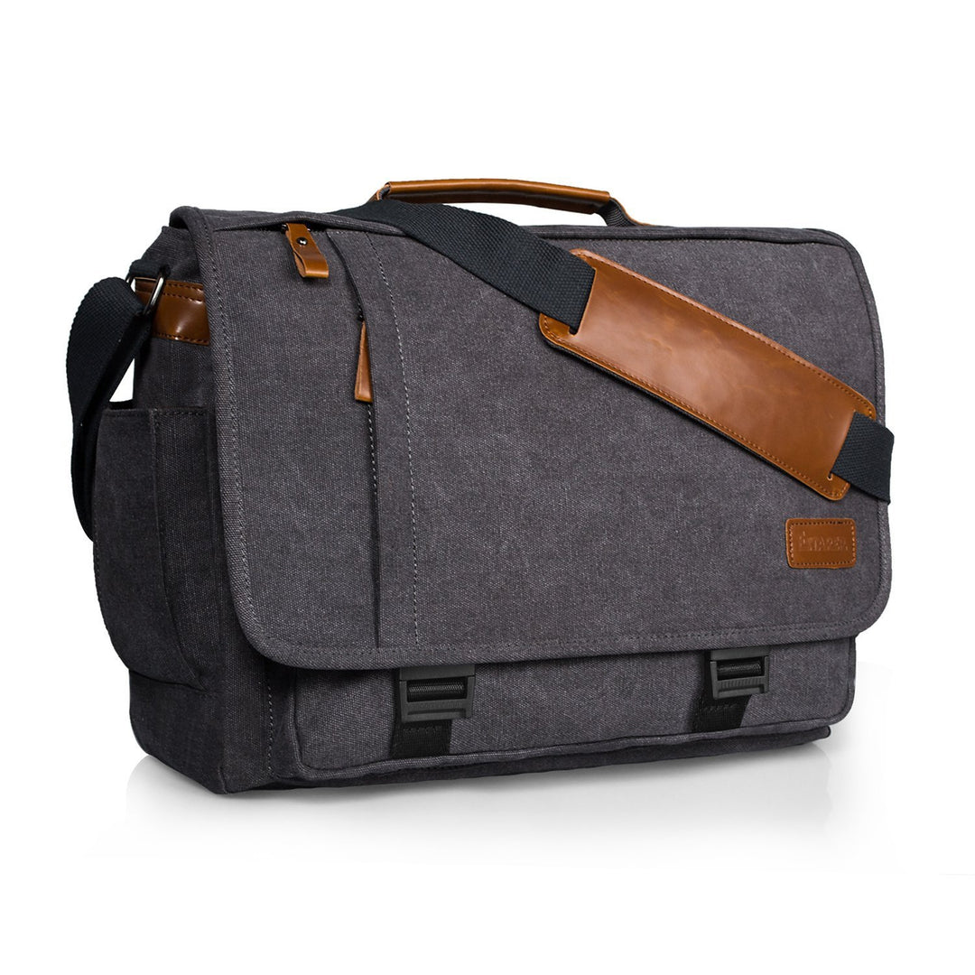 Estarer Laptoptasche 17 Zoll Umhängetasche Canvas für Arbeit Uni Grau 17-17.3
