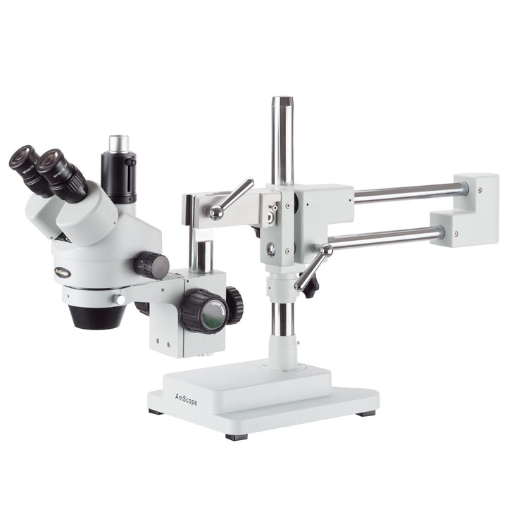 AmScope SM-4TPZ-30WR Simul-Fokales Trinokulares-Boom-Stereomikroskop mit LED-Glasfaser-Ringlicht, 3.