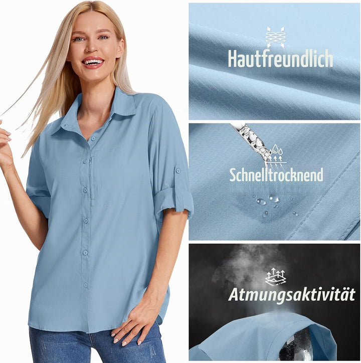 yeyity Damen Hemdbluse UV Schutz Langarmshirt Damen Schnell Trocknende Sport Shirts Wandershirt Safa