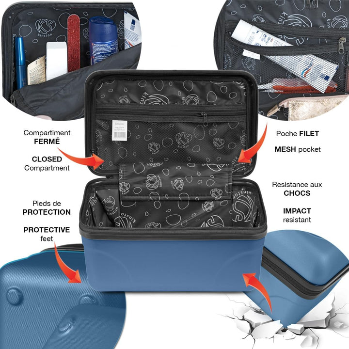 2er-Set Grosse starre Waschtisch-ABS-Schale - Kulturbeutel/Make-up-Etui 35 cm Dunkelblau, Dunkelblau