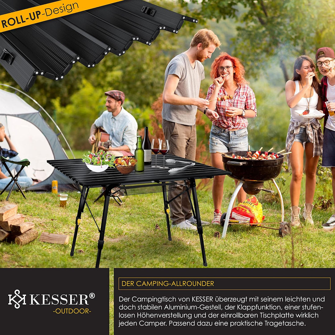 KESSER® Campingtisch faltbar Klapptisch mit Aluminiumrahmen Aufrollbare Tischplatte Falttisch klappb