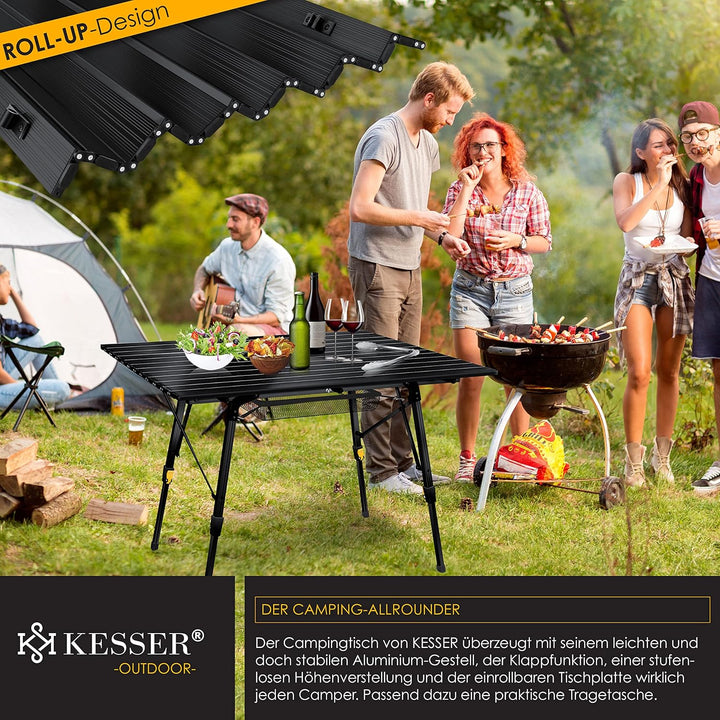 KESSER® Campingtisch faltbar Klapptisch mit Aluminiumrahmen Aufrollbare Tischplatte Falttisch klappb