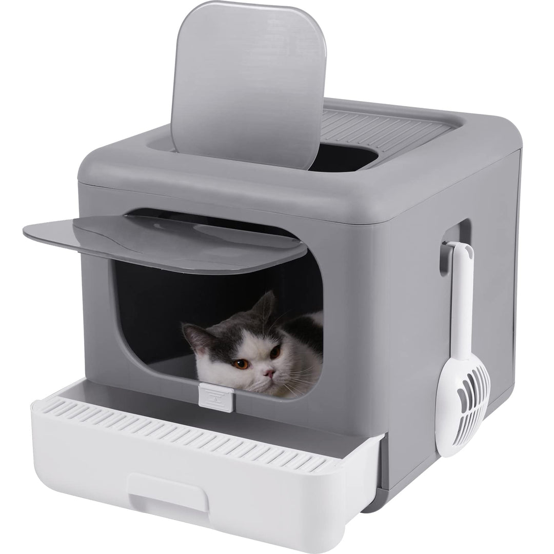 BingoPaw Katzenklo mit Deckel XXL Katzentoilette Faltbare Haustiertoilette inklusive Fronttür, Boden