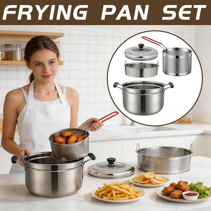 Tiegelfritteusen, 4L Fritteusen Set Mit Dampfkorb Deckel Und Sieb Edelstahl Fritteuse Topf Frites Ko